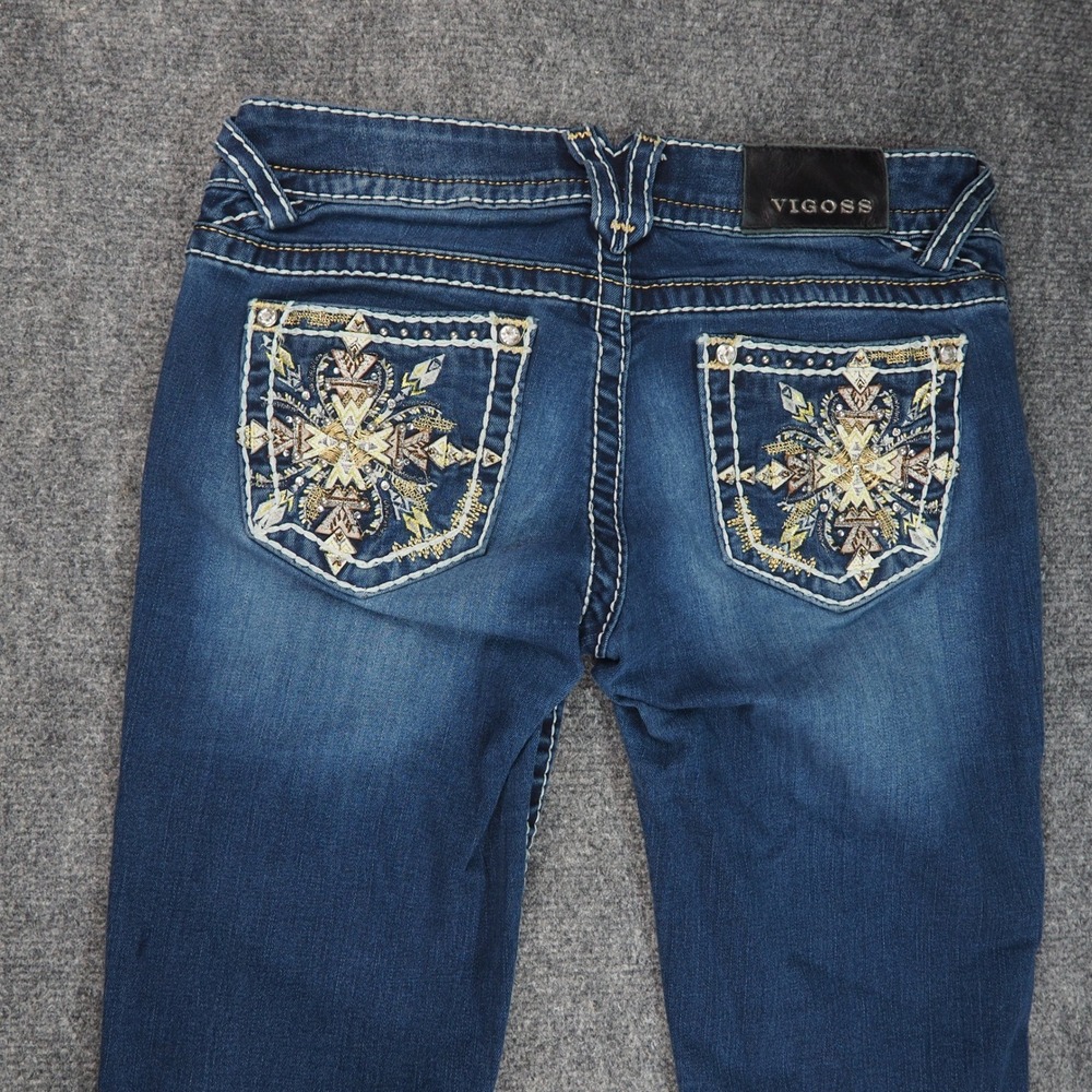 Vigoss Jeans Women 3/4x30 Blue Bootcut Embellished Y2K Boho Western Rhinestone